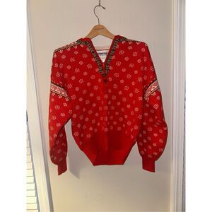 Vintage 80's Obermeyer Covet Wool Blend Sweater Red Women's M 1/4 Zip